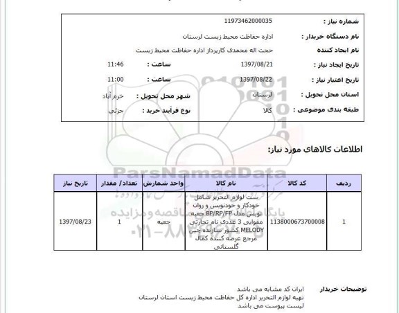 استعلام, ست لوازم التحریر 