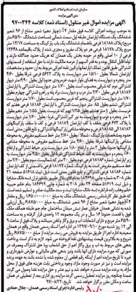 مزایده ،مزایده مقدار 4% شعیر مشاع از 96 شعیر یک دستگاه آپارتمان