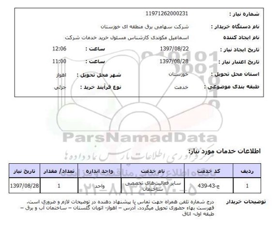 استعلام,استعلام سایر فعالیت های تخصصی ساختمان