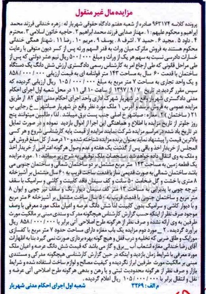 مزایده,مزایده یک قطعه زمین مساحت 143 مترمربع