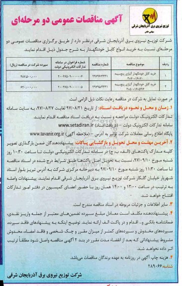 آگهی مناقصه عمومی , مناقصه خرید کابل خودنگهدار آلیاژی پنج سیمه 