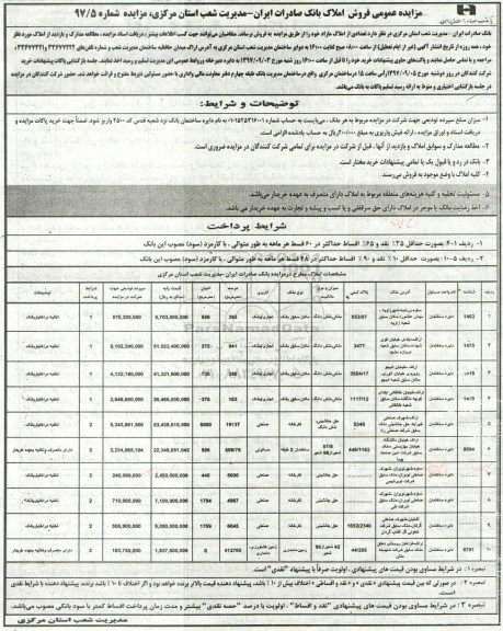 مزایده،مزایده  فروش تعدادی از املاک مازاد کاربری تجاری و صنعتی