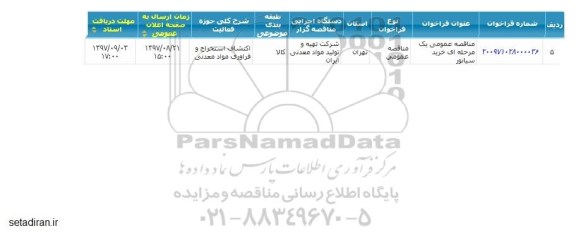 مناقصه, مناقصه  خرید سیانور