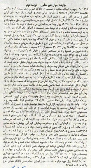 مزایده, مزایده 59.193 سهم از 240 سهم ششدانگ ملک مشاع
