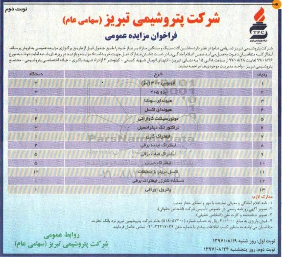فراخوان مزایده عمومی,فراخوان مزایده ماشین آلات سبک و سنگین   - نوبت دوم 