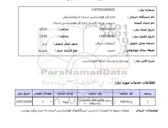 استعلام,  استعلام بهسازی و نوسازی شبکه هواشناسی 