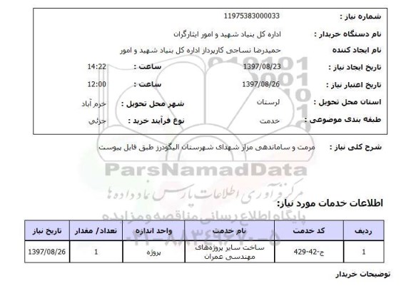 استعلام, استعلام مرمت و ساماندهی مزار شهدا