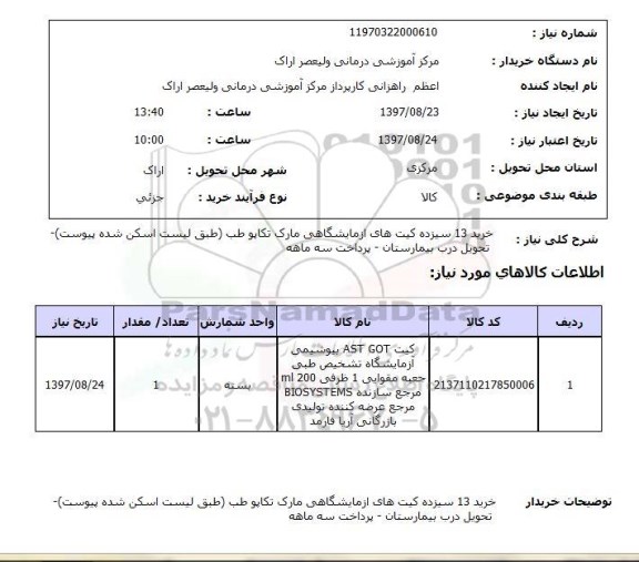 استعلام, کیت های آزمایشگاهی مارک تکاپو طب