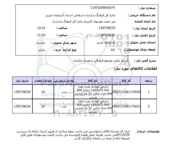 استعلام, استعلام  رادیاتور پانلی مجتمع  ...