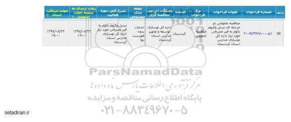 مناقصه   تبدیل وکیوم باتوم به قیر مصرفی مورد نیاز