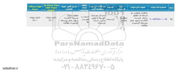 مناقصه  مقاوم سازی مدرسه 4 کلاسه شهید عمار روستای گرد میران دهگلان 