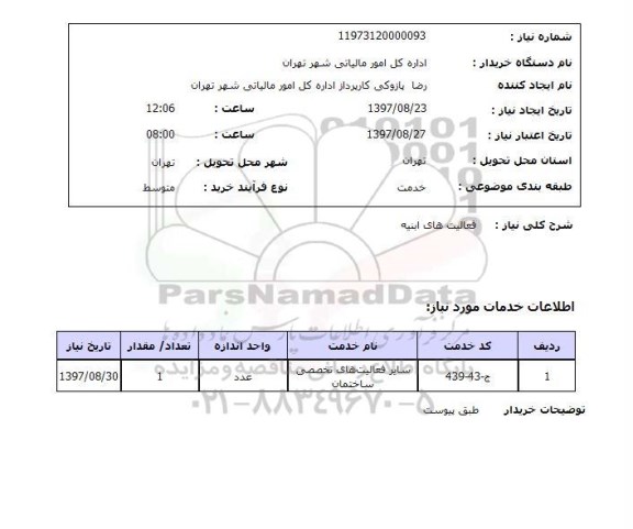 استعلام, استعلام  فعالیت های ابنیه