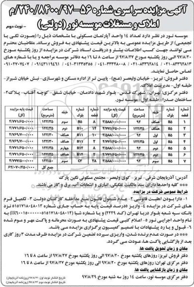 مزایده , مزایده فروش 14 واحد آپارتمان مسکونی نوبت دوم