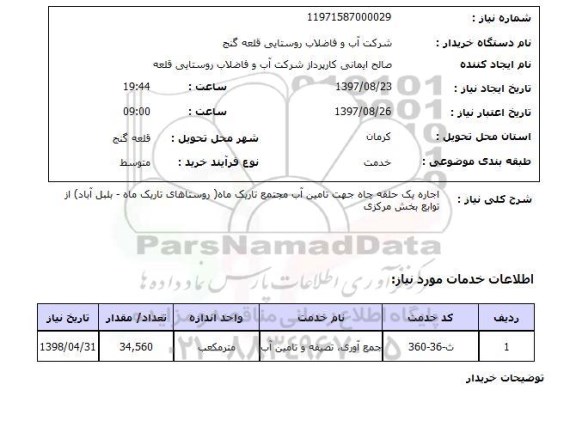استعلام , استعلام اجاره یک حلقه چاه ...