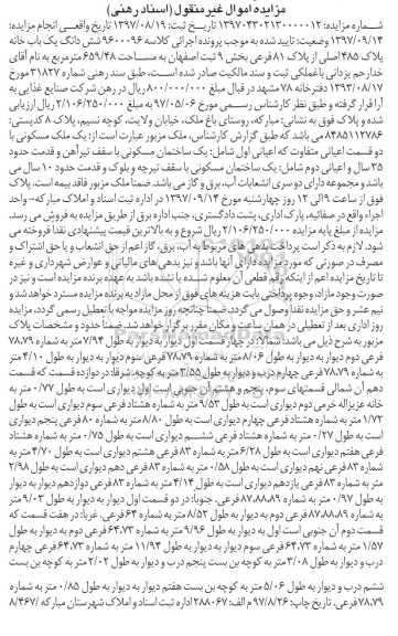 مزایده ،مزایده ششدانگ یک باب خانه مساحت 659.48 مترمربع 