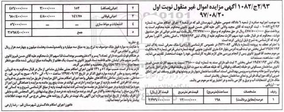 مزایده, مزایده ملک پلاک ثبتی 1947/193 اصلی بخش 2 قم