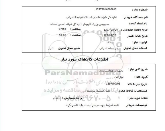 استعلام, تجهیزات هواشناسی 