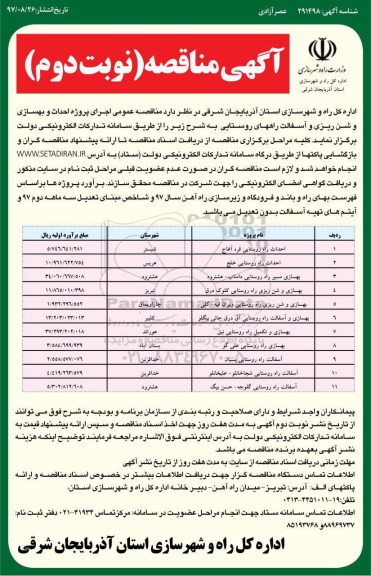 آگهی مناقصه , مناقصه اجرای پروژه احداث و بهسازی و شن ریزی ...- نوبت دوم 