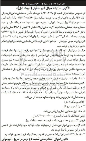 مزایده ،مزایده فروش 52 سهم از 100 سهم مشاع
