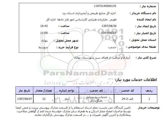 استعلام,آبیاری و مراقبت از فضای سبز