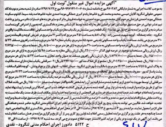 مزایده, مزایده زمین و واحد مسکونی مساحت 351 مترمربع 