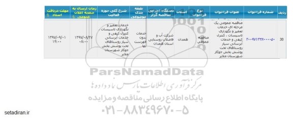مناقصه مناقصه آبرسانی سیار 