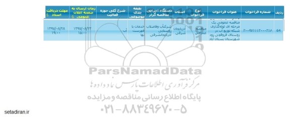 مناقصه ,مناقصه لوله گذاری شبکه توزیع آب