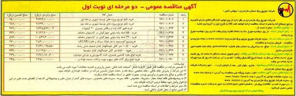 آگهی مناقصه عمومی , مناقصه خرید تابلو توزیع پروژه های توسعه شهری مرحله اول 