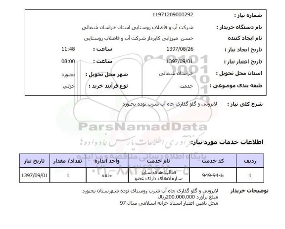 استعلام, استعلام  لایروبی و گلوگذاری چاه آب شرب ...
