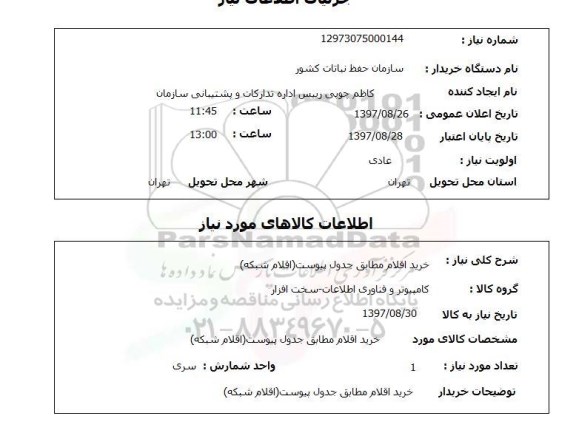 استعلام, استعلام اقلام شبکه...