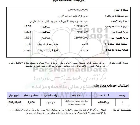 استعلام, استعلام اجرای سنگ کاری خشکه چینی مالون ...