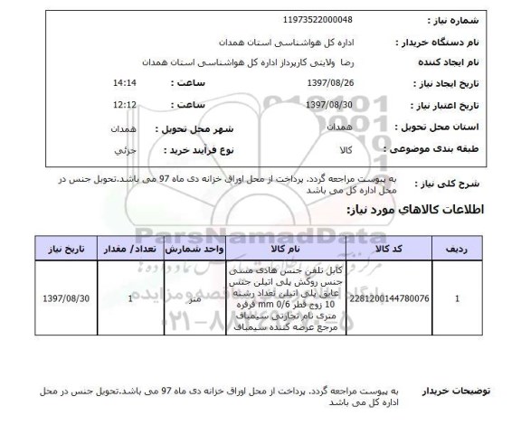 استعلام, کابل تلفن جنس هادی