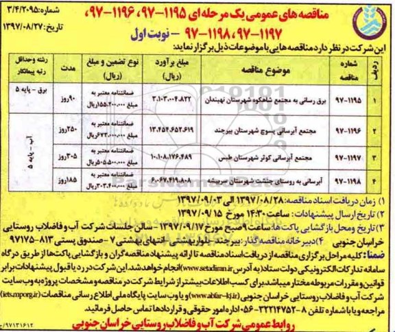 مناقصه های عمومی, مناقصه برق رسانی به مجتمع ...