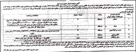 مزایده مشعل- دیگ- پمپ سیرکولاسیون