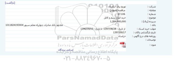 مناقصه,مناقصه خرید انواع سیم و کابل 