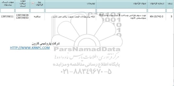 مناقصه, مناقصه طراحی و ساخت 8 عدد مبدل واحد 703 - نوبت سوم 
