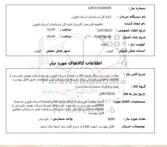 استعلام, نظارت بازرسی مراکز عرضه کالا و خدمات استان