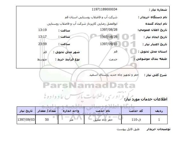 استعلام, استعلام حفر و تجهیز چاه