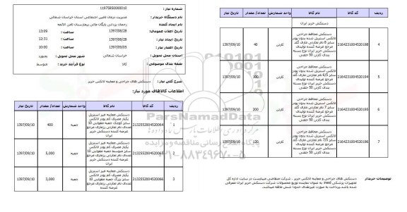 استعلام, استعلام دستکش های جراحی