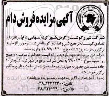 مزایده, مزایده تعدادی گوساله نر شیرخوار