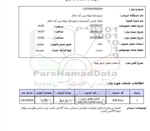 استعلام, استعلام آسفالت معابر شهر