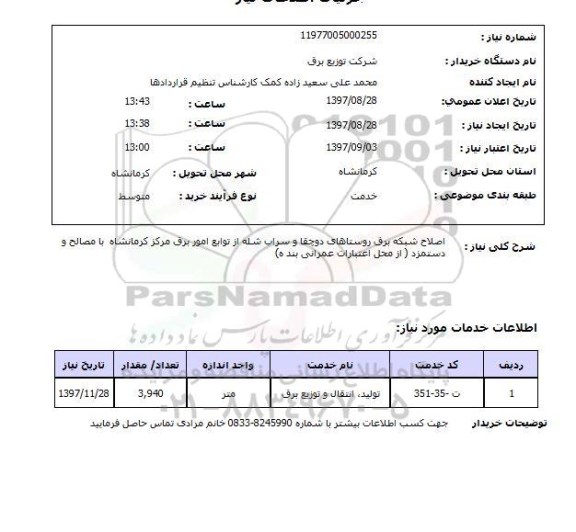 استعلام; استعلام اصلاح شبکه برق روستاها...