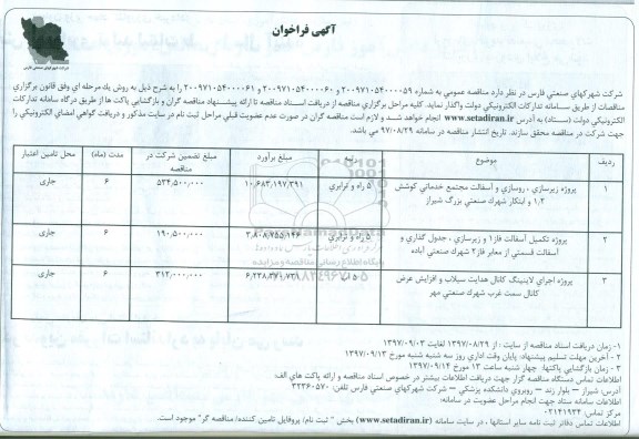مناقصه , فراخوان مناقصه پروژه زیرسازی، روسازی و آسفالت و...
