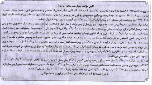 مزایده,مزایده ششدانگ خانه مسکونی مساحت 248.6متر 