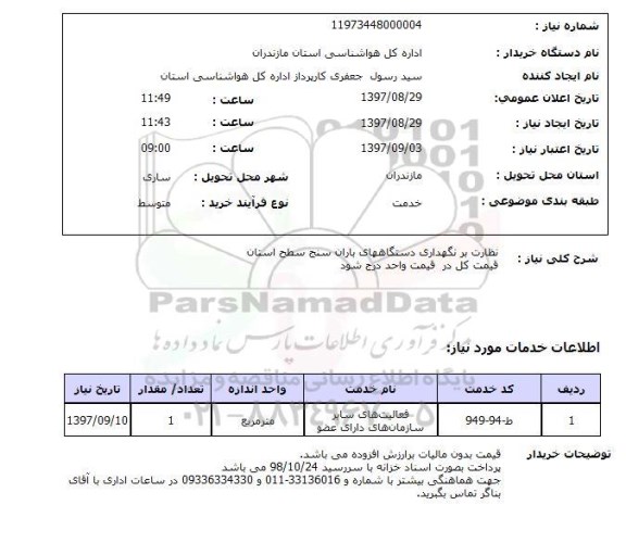 استعلام; استعلام نظارت بر نگهداری دستگاه های باران سنج...