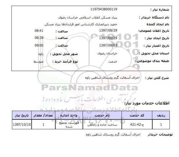 استعلام, استعلام اجرای آسفالت گرم ...