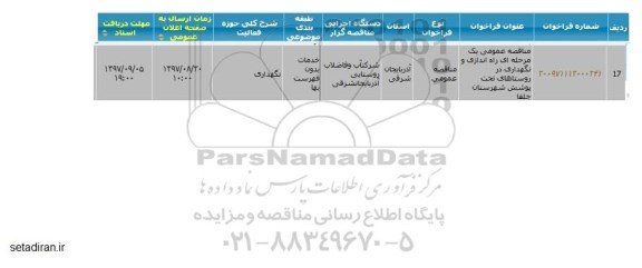 مناقصه راه اندازی و نگهداری در روستاهای تحت پوشش 