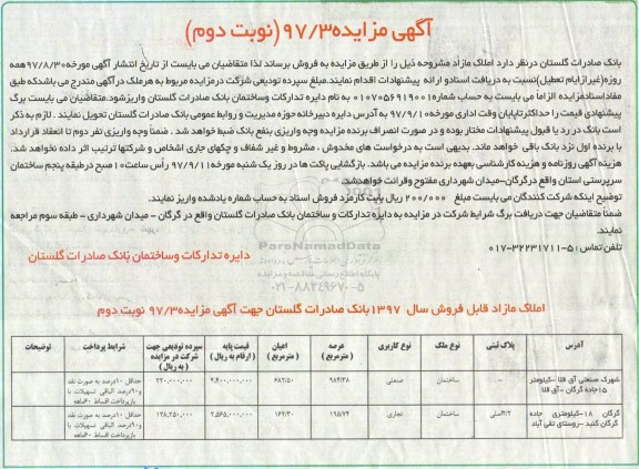 مزایده ، مزایده فروش املاک مازاد کاربری صنعتی و تجاری نوبت دوم