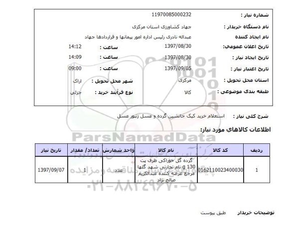 استعلام, استعلام خرید کیک جانشین گرده و عسل زنبور عسل 