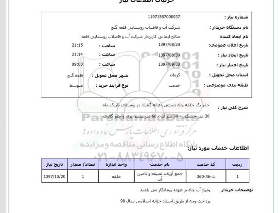 استعلام حفر یک حلقه چاه دستی